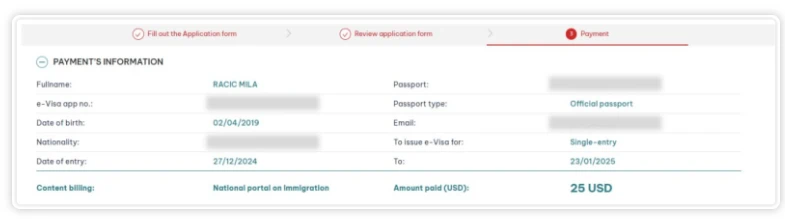 Vietnam e Visa Payment Process