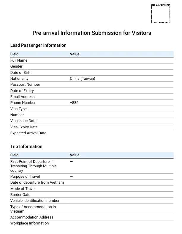 Vietnam Entry Declaration Template